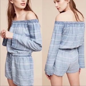 NWT Anthropologie Cloth & Stone Chambray Stripe Romper Sz S Blue Festival Boho